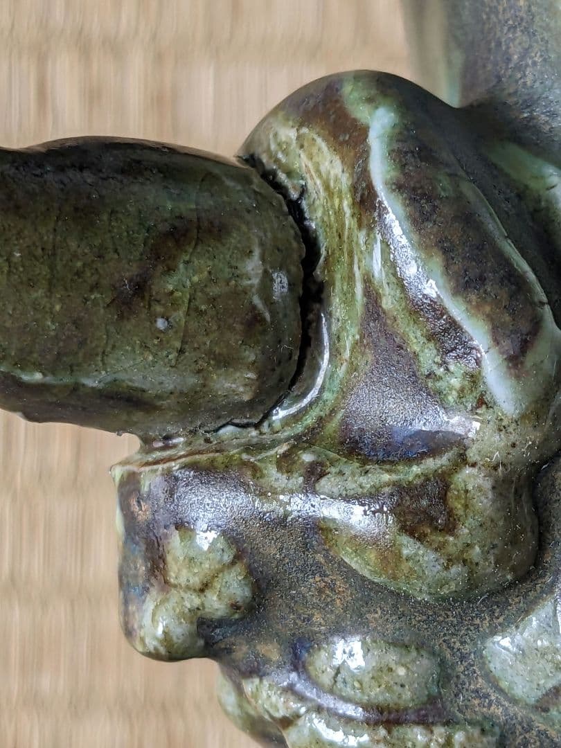 ♦中国陶磁 海鼠釉？辰砂 神獣飾り双耳 尊形花瓶 壺 瓶 古玩 古美術 骨董品