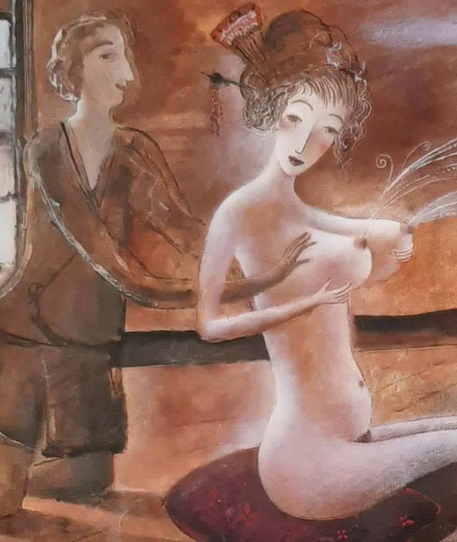 織田広比古、「月とお.ぱい」、希少画集の額装画、四季、風景、人気作品