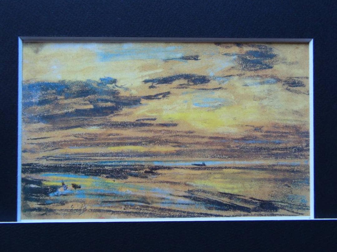 ウジェーヌ・ブータン、海辺の日没、希少な画集より、新品高級額