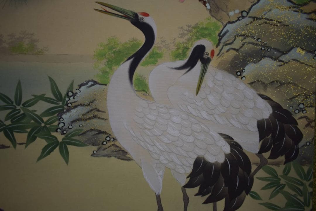 真作/滝山玉泉/松竹梅鶴亀図/桐共箱付/布袋屋掛軸HJ-16