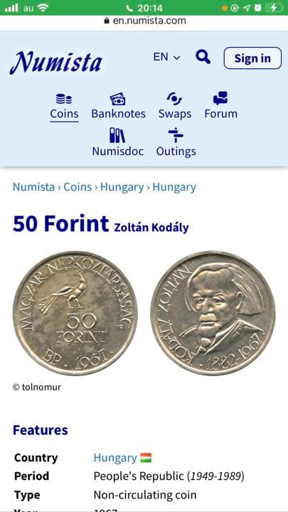 50フォリントゾルターンコダーイ