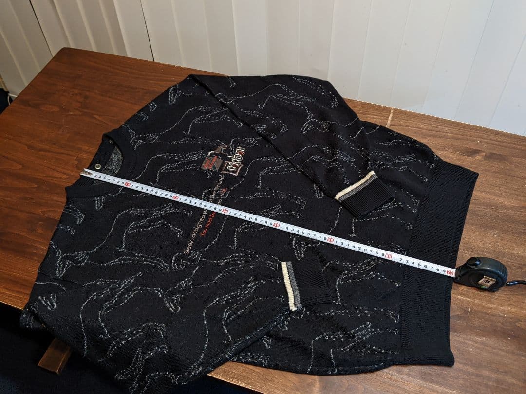 アダバット　クルーネック　毛　ウール　ニット　セーター　ゴルフ　総柄　ウェア　黒