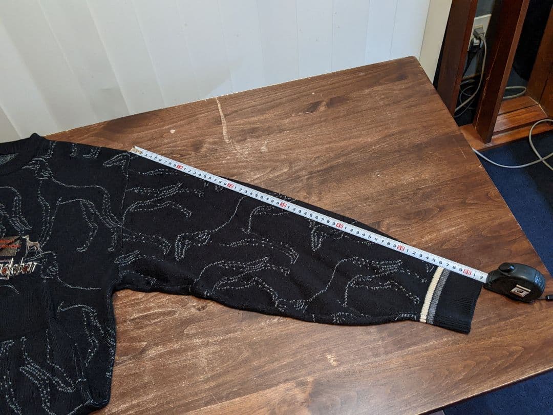 アダバット　クルーネック　毛　ウール　ニット　セーター　ゴルフ　総柄　ウェア　黒