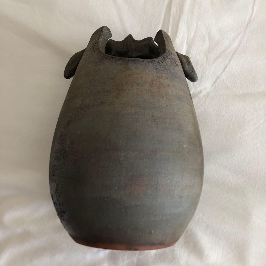 備前焼　花器　桟切　手桶型　刻印あり　一点物　工芸品