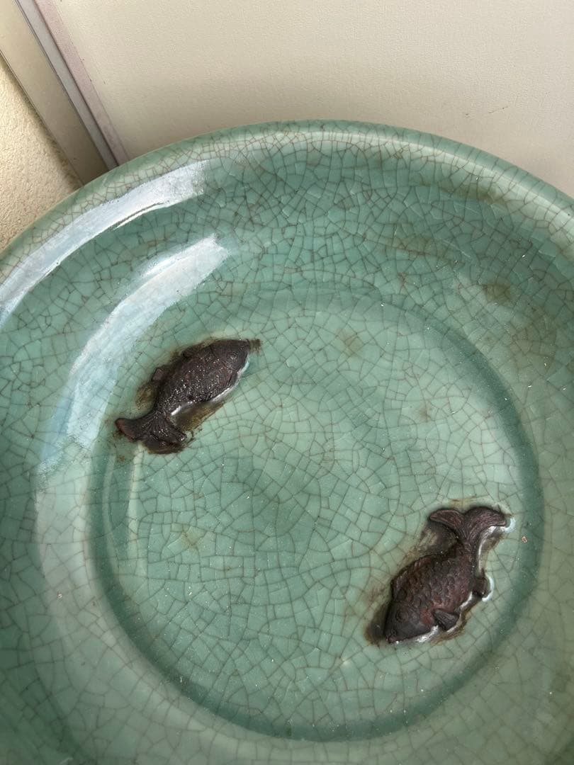 天龍寺青磁魚装飾大皿