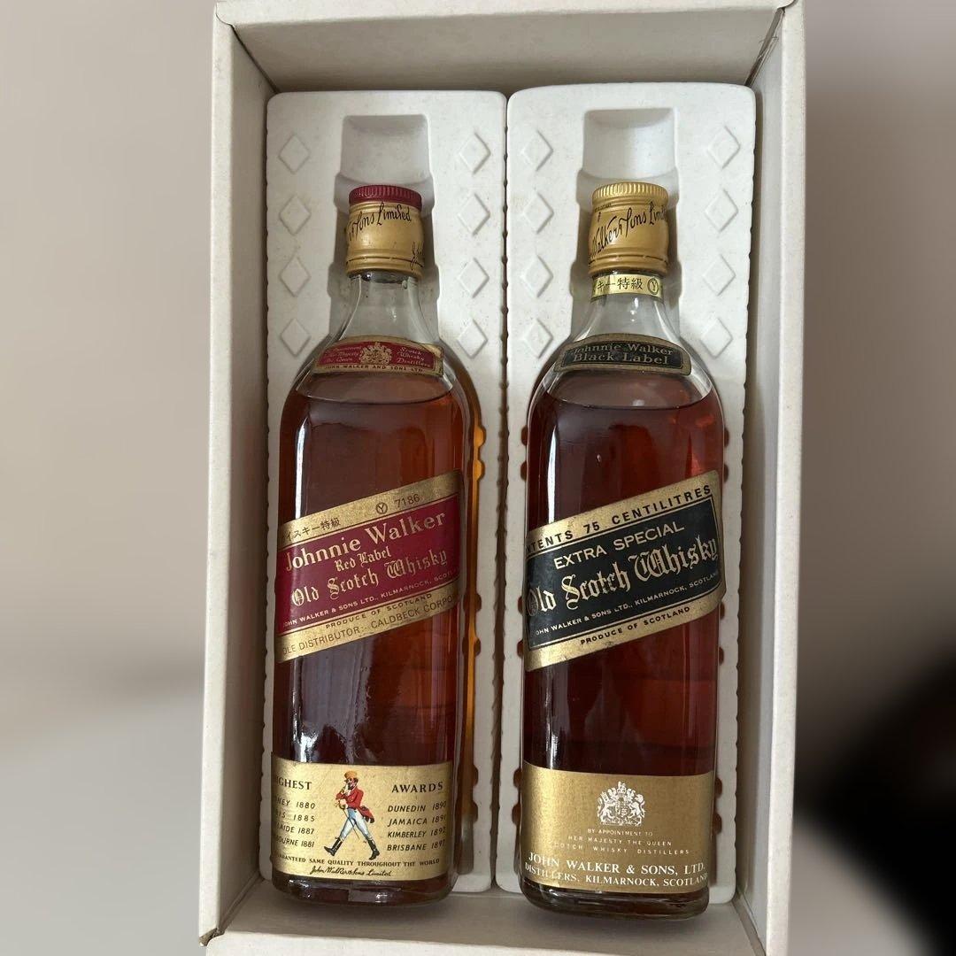 ［古酒］ジョニーウォーカー　赤ラベル　ブラックラベル　ウイスキー特級　2本セット