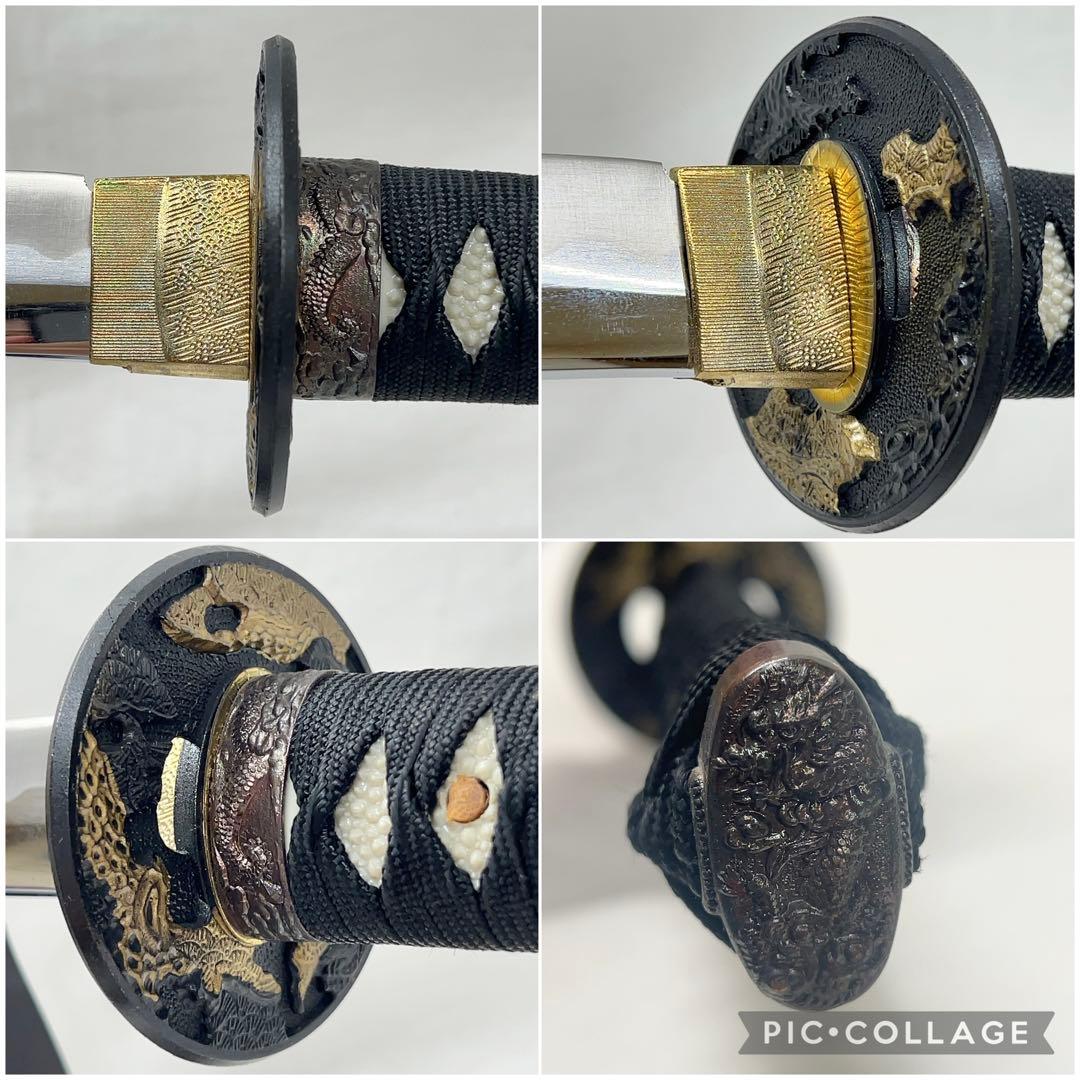 【模造刀】太刀 鉄鍔 鷹 松 縁起 図 全長99.0センチ 日本刀 刀剣 黒鞘