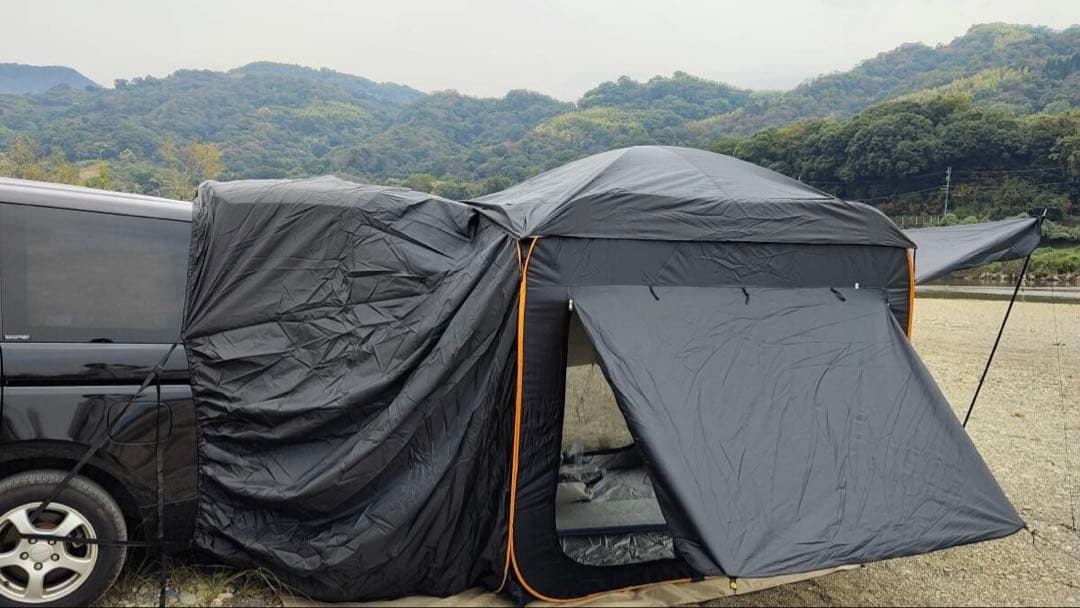 車連結ポップアップテント　車中泊　ブラック2×2m