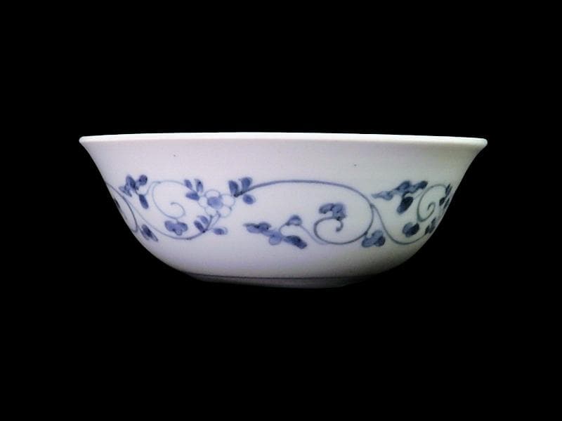 古伊万里　染付　牡丹葉繋ぎ紋　膾皿　春寒鉢　江戸期　C617AS-CVp