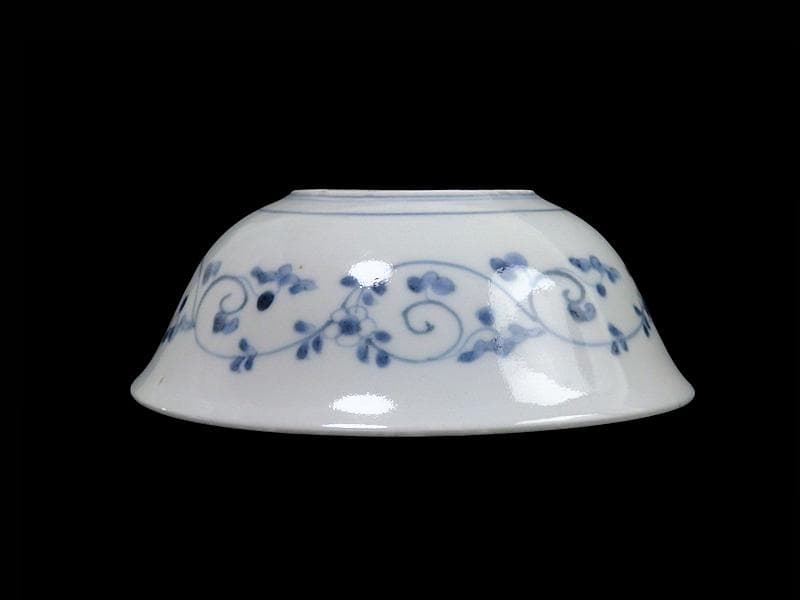 古伊万里　染付　牡丹葉繋ぎ紋　膾皿　春寒鉢　江戸期　C617AS-CVp