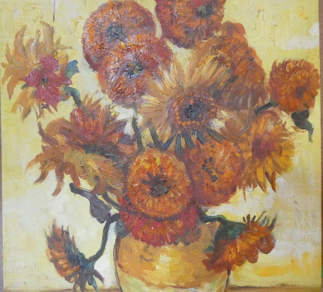 絵画 肉筆手描き オランダ油彩　ファン・ゴッホ「お花」サインF6サイズ　額装済み