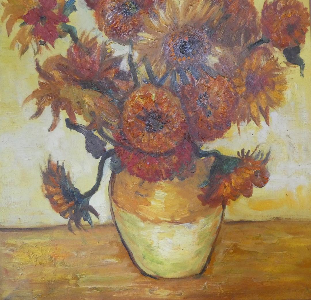 絵画 肉筆手描き オランダ油彩　ファン・ゴッホ「お花」サインF6サイズ　額装済み