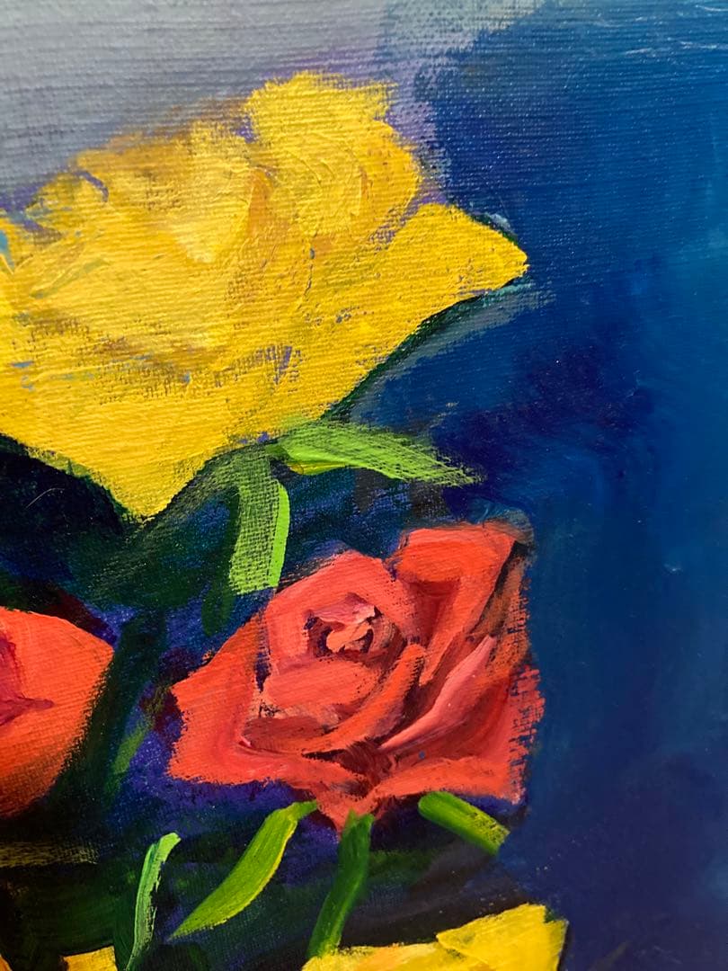 宇都山喜八郎　バラの肉質油彩画 やや傷や汚れあり