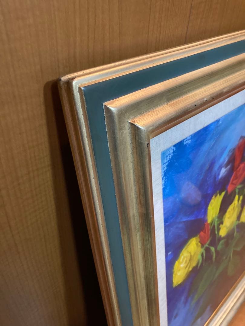 宇都山喜八郎　バラの肉質油彩画 やや傷や汚れあり