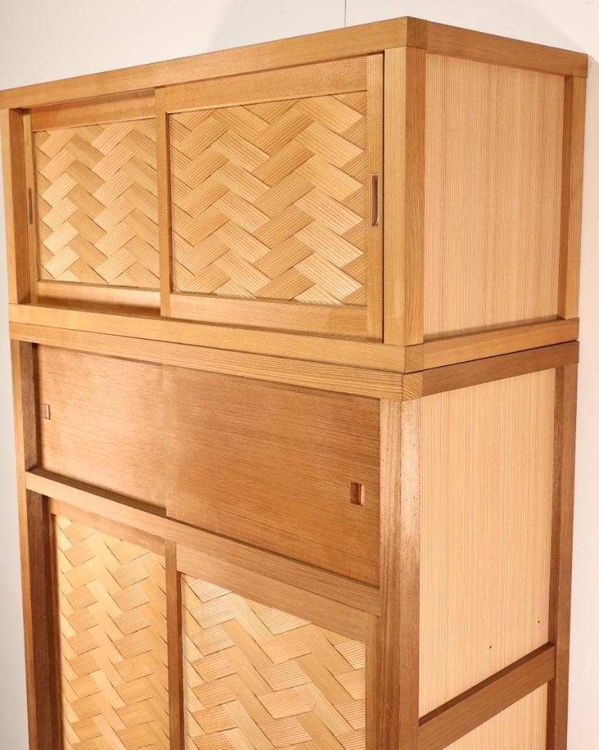 BK240　茶道具　置水屋　箪笥　茶箪笥　網代扉　煎茶棚　2段