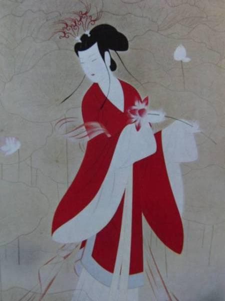 伊東　深水 、【藕花】、希少・大判画集画、新品高級額・額装付、状態良好