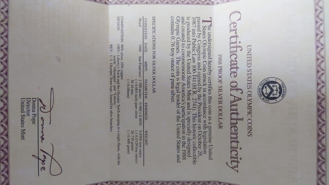 リ*ド様 1988年オリンピック記念銀貨 ケース付き