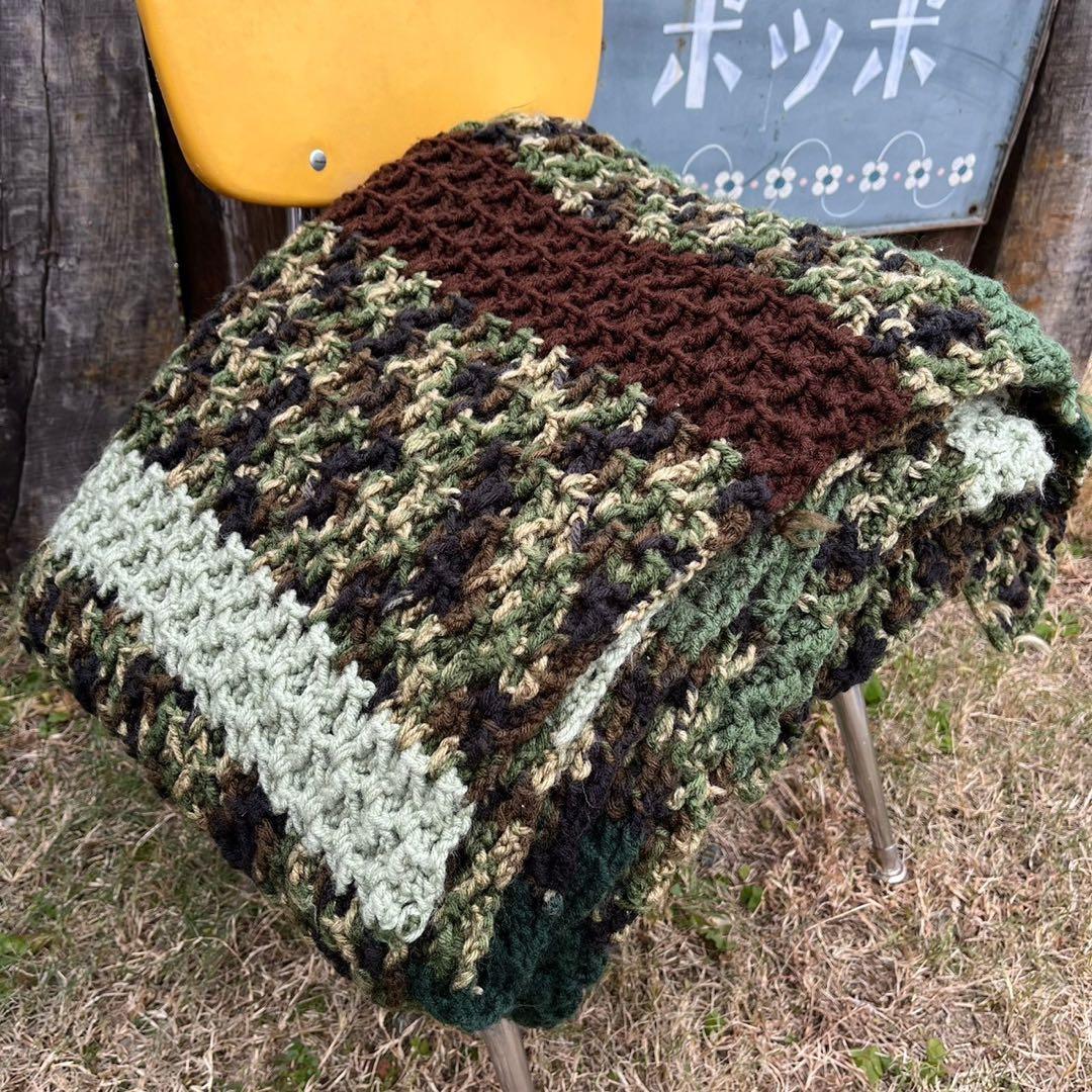 【USA vintage】グラニーブランケット　アーミーカラー