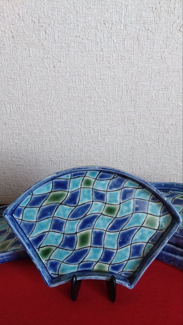 藤井敬之　ひろ窯　皿　変形皿　色釉　扁面皿　扇　美濃焼