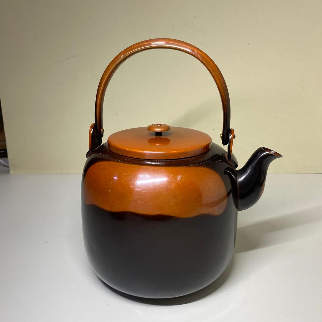 【茶道具】一政堂造　伊藤政治　浄益形腰黒薬缶（共箱）