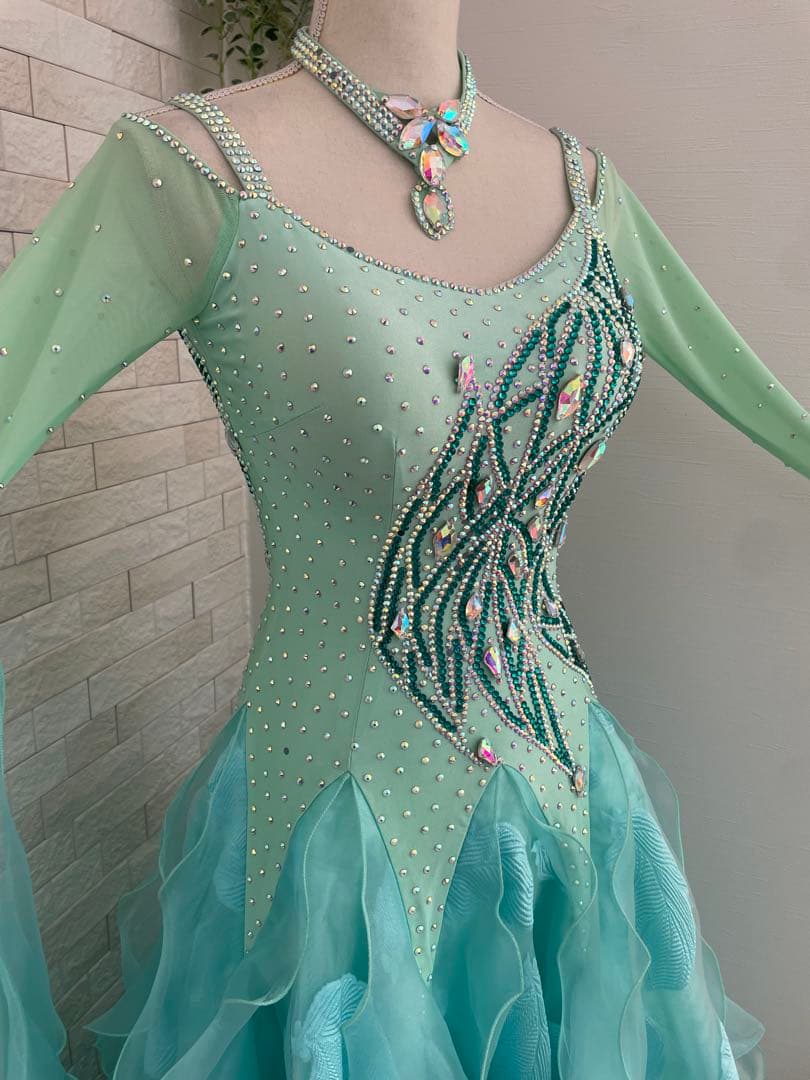 社交ダンス　スタンダードドレス⭐️ミントグリーンドレス