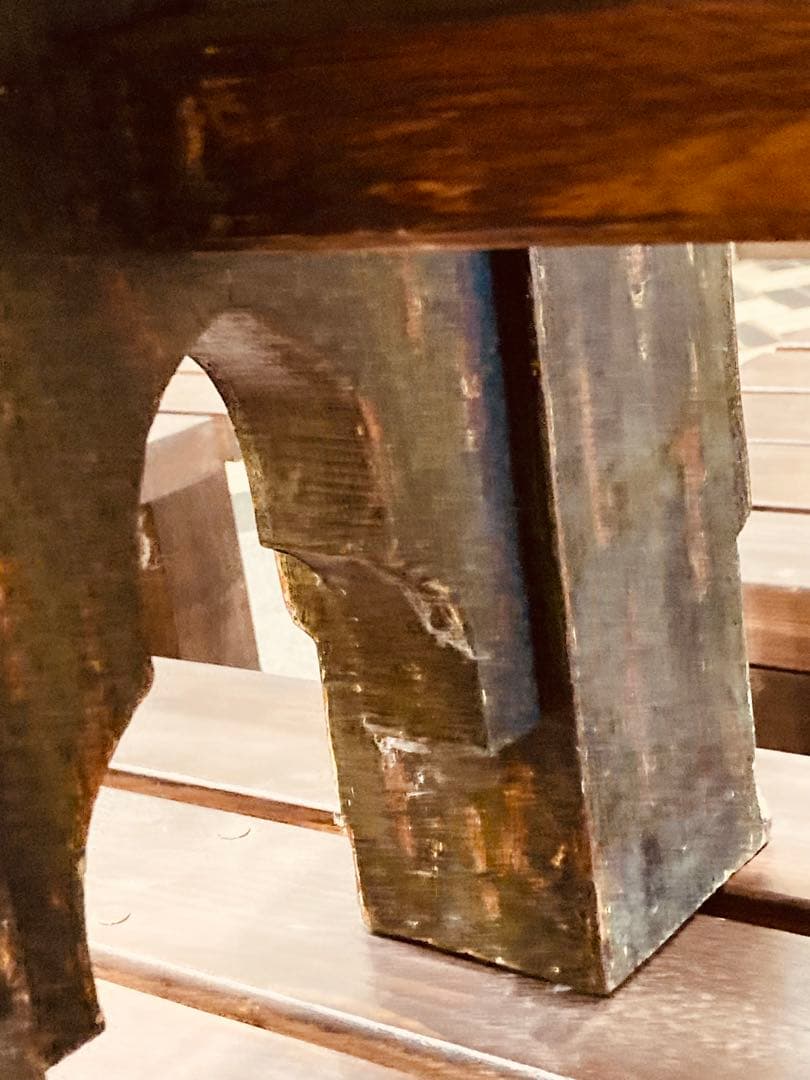 彫刻顔の木製スツール イタリア製1930年代 本革