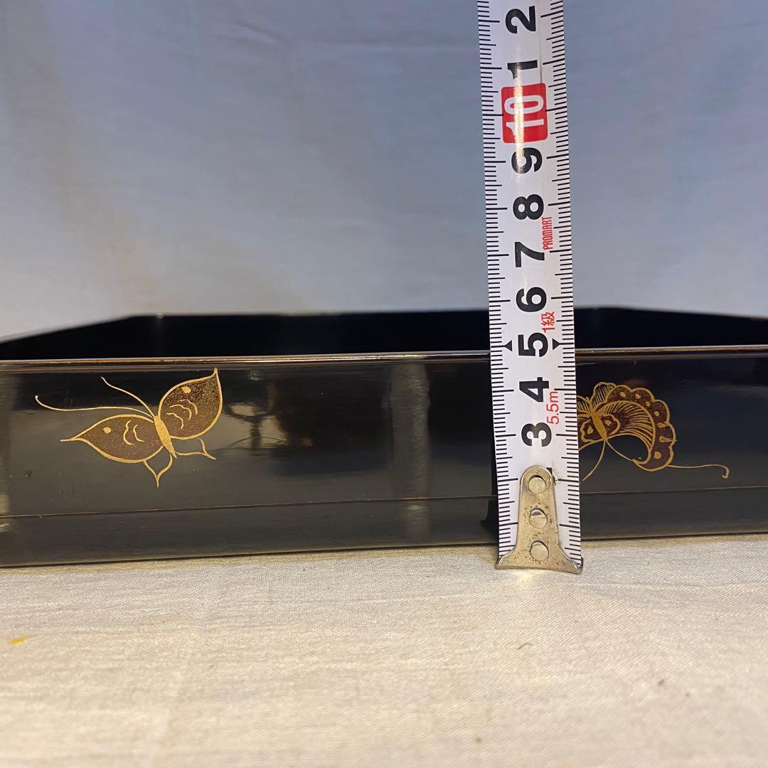 輪島塗　角盆　蒔絵　金彩　牡丹文　蝶文　2客