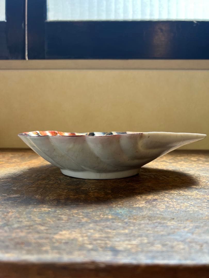 古伊万里　アンティーク　骨董　赤絵貝型菓子器　輸出用　花鳥の図　飾皿