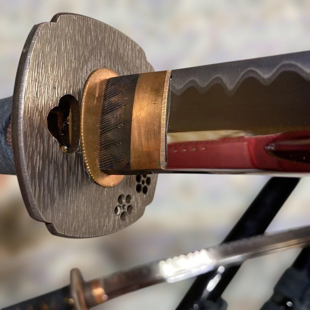 高級豪華版居合刀大小２本 青柄 桜透し木瓜鍔