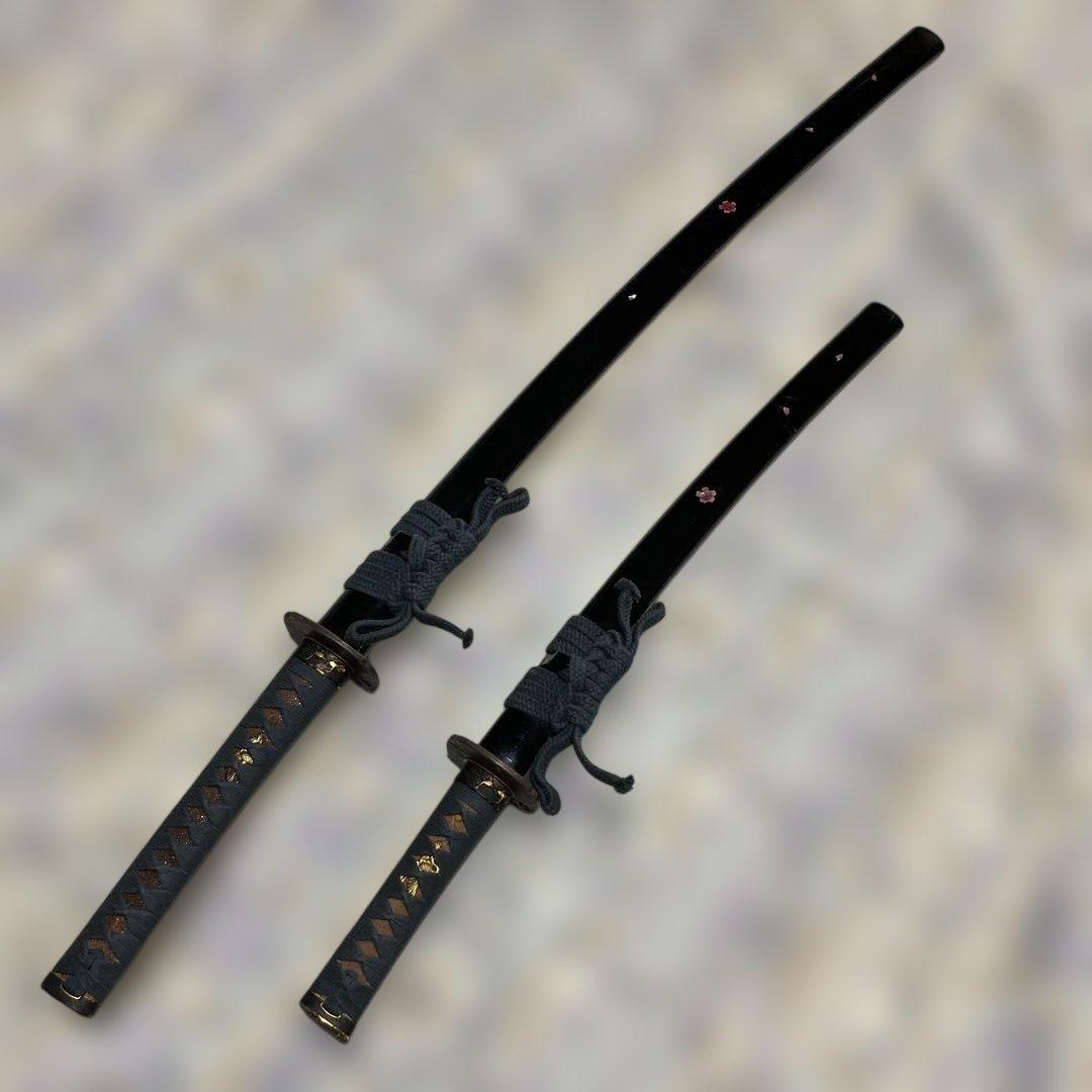 高級豪華版居合刀大小２本 青柄 桜透し木瓜鍔