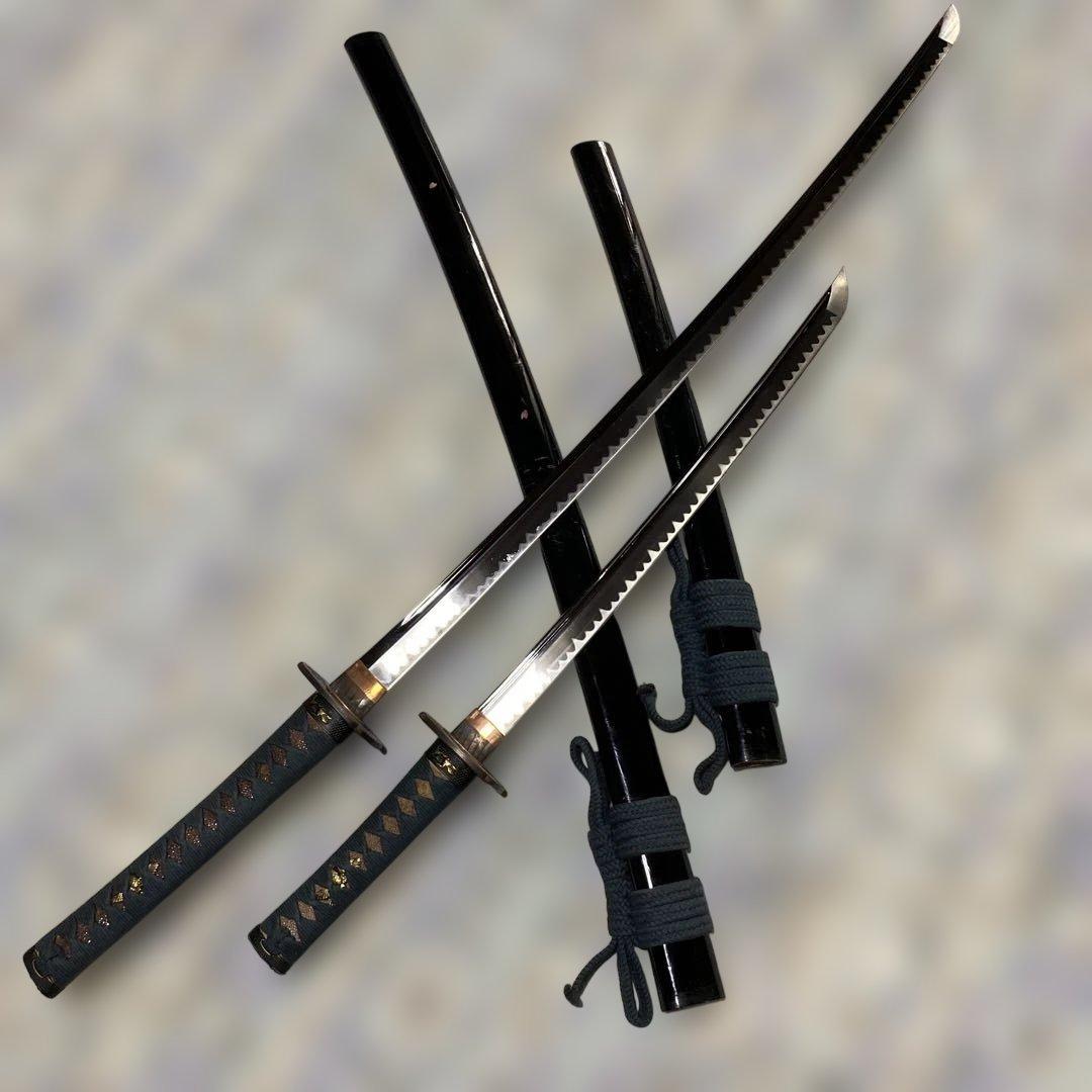 高級豪華版居合刀大小２本 青柄 桜透し木瓜鍔
