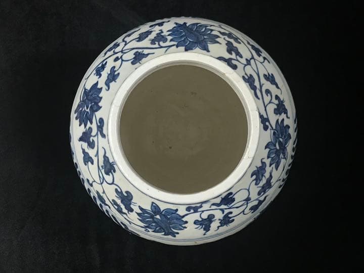 シノワズリ　ビンテージ　染付　鱼藻紋飾り大壷　花瓶　甕