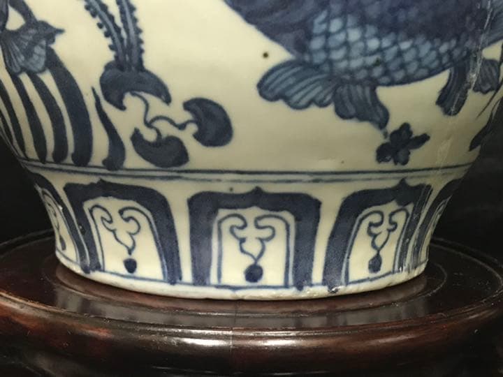 シノワズリ　ビンテージ　染付　鱼藻紋飾り大壷　花瓶　甕