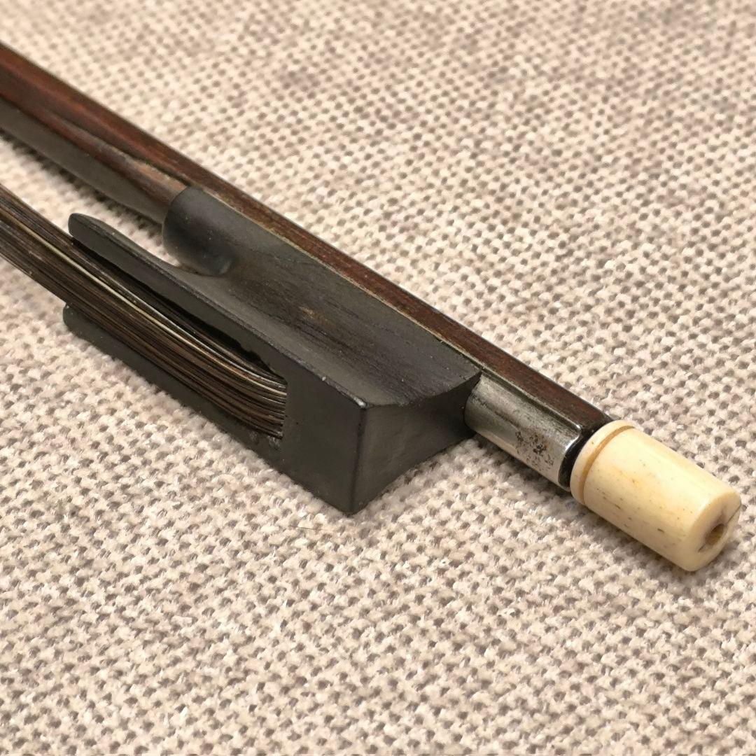 【調整済】オールドバイオリン弓 4/4 オープンフロッグ 黒茶馬毛