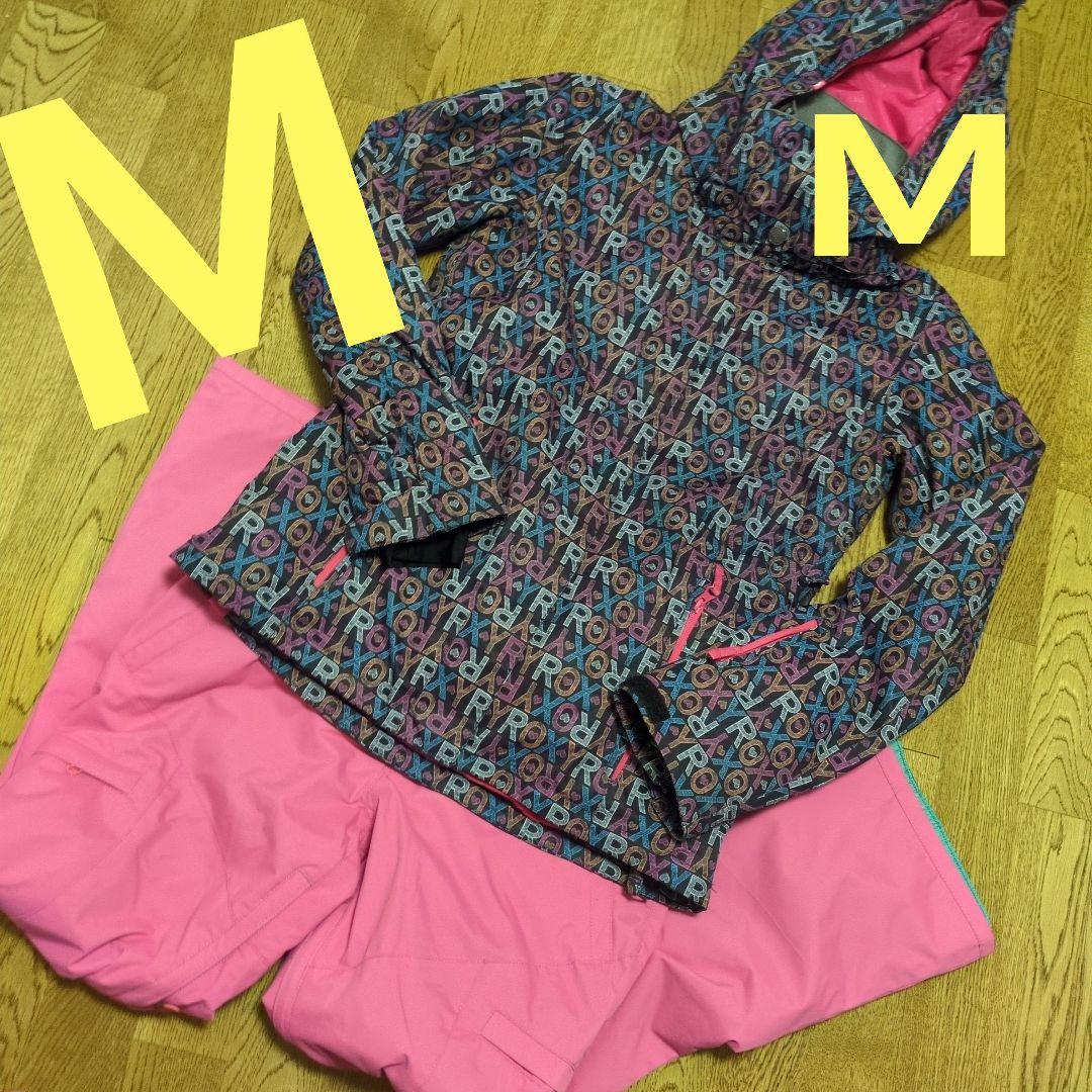 ROXY　スノボウェア　上下セット　Ｍ　ロゴ　総柄　カラフル　ピンク
