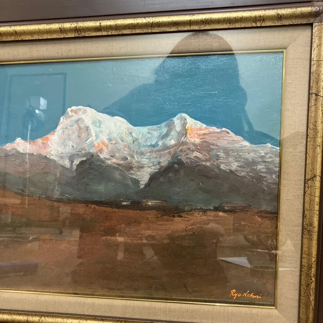 中井 亮 ネパール山脈 油彩画 油絵 絵画 真筆 F6号相当 額装 額縁 風景画