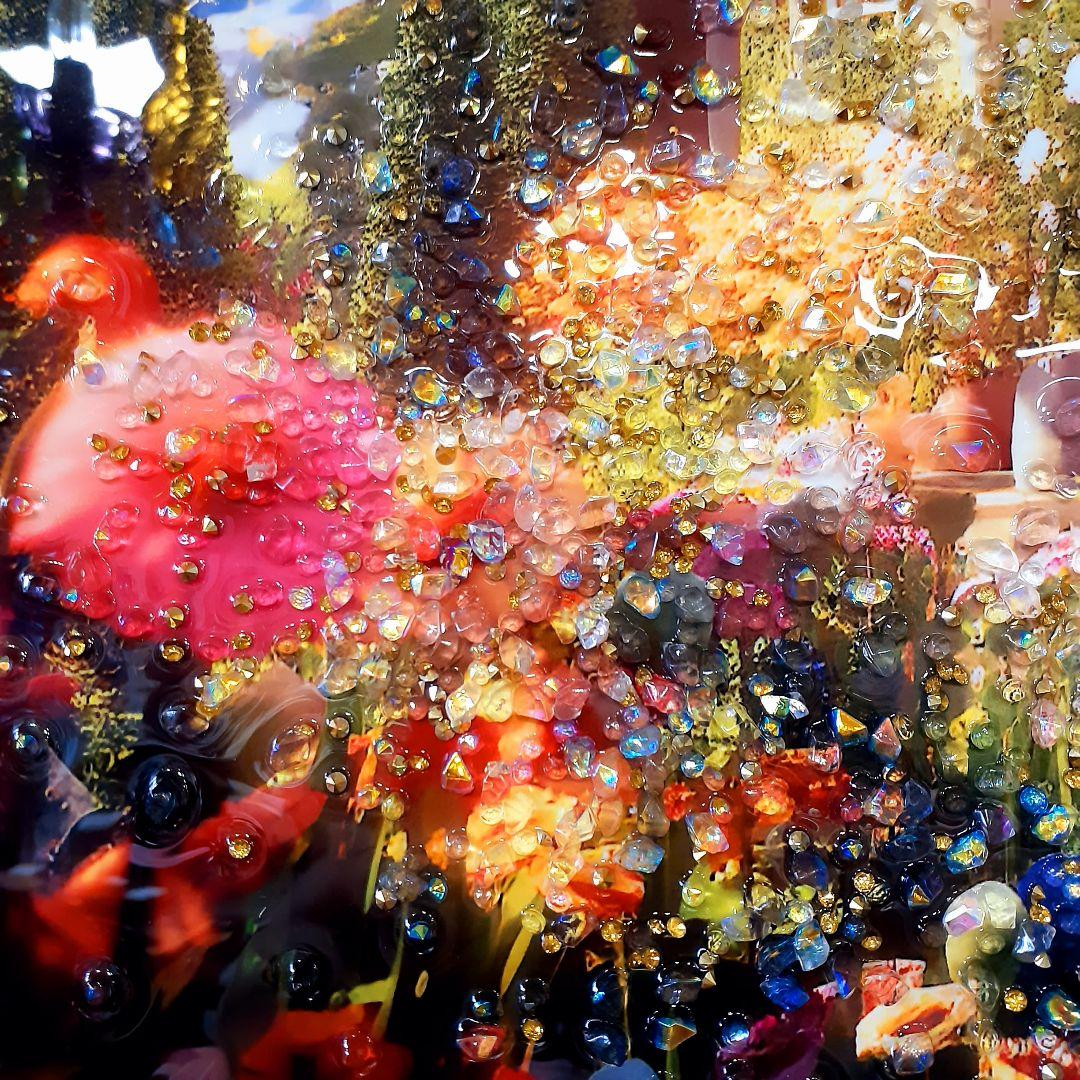 輸入雑貨　天然水晶石　『ヨーロッパ郊外・山奥の家』　クリスタルアート　ゴールド縁