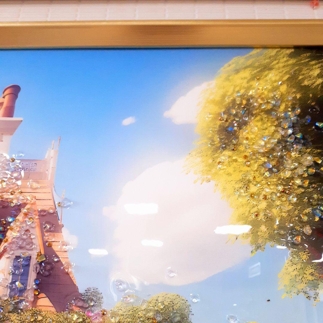 輸入雑貨　天然水晶石　『ヨーロッパ郊外・山奥の家』　クリスタルアート　ゴールド縁