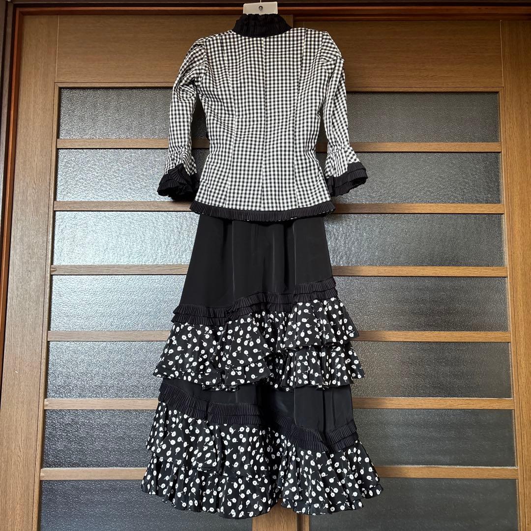 フラメンコツーピース　黒白チェック