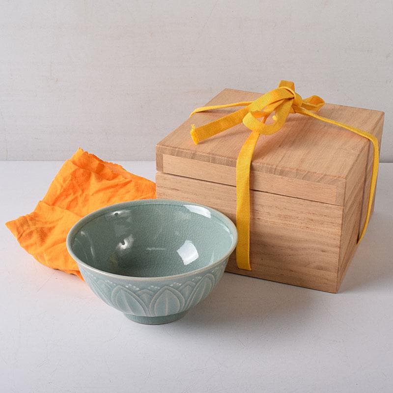 銀杏の木 　柳海剛（柳根瀅）作　高麗青磁　茶碗　共箱　V　R8500