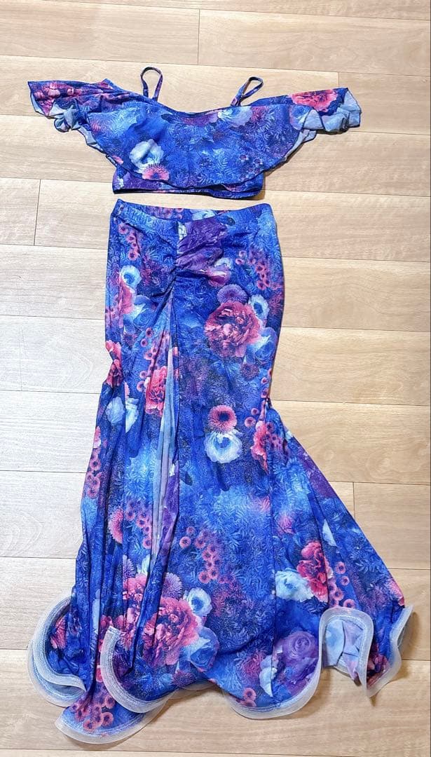 新品　ベリーダンス フラワープリント シフォン 上下セット