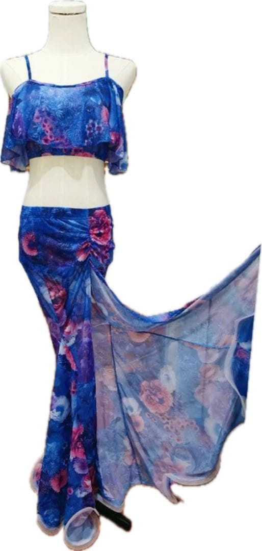 新品　ベリーダンス フラワープリント シフォン 上下セット