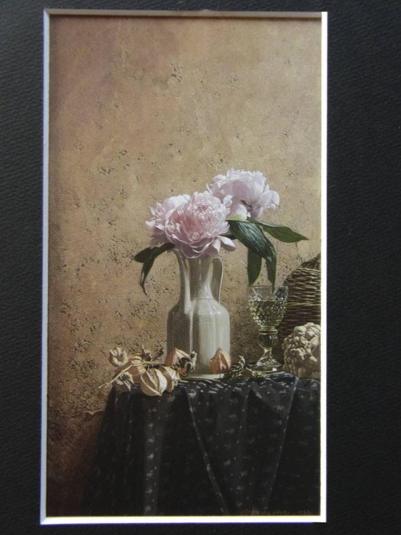 青木敏郎、【青白磁の芍薬】、希少な額装用画集より、新品額装付