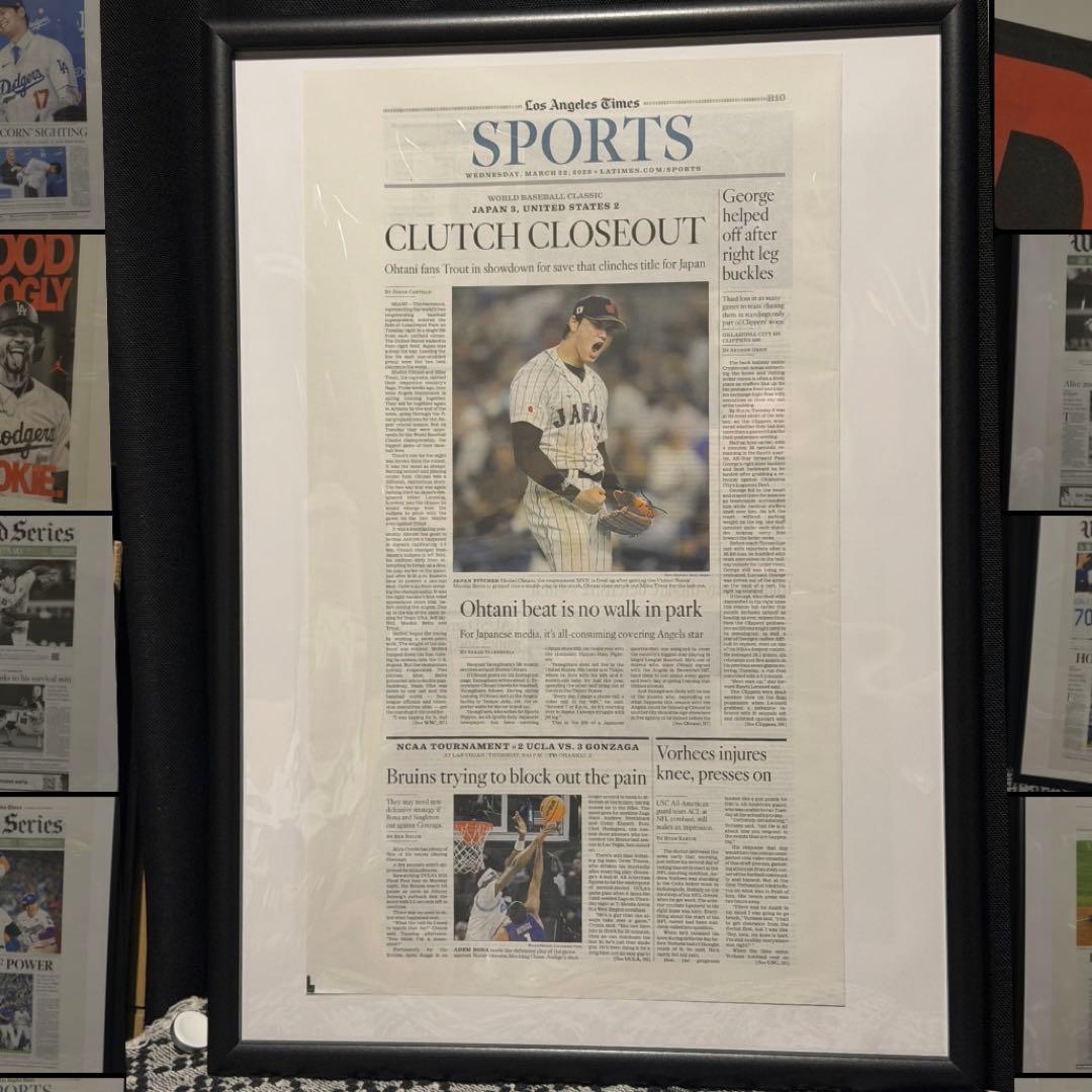 ドジャース『大谷翔平 WBC優勝記念号』超激レア ロサンゼルスタイムズ 額縁入②