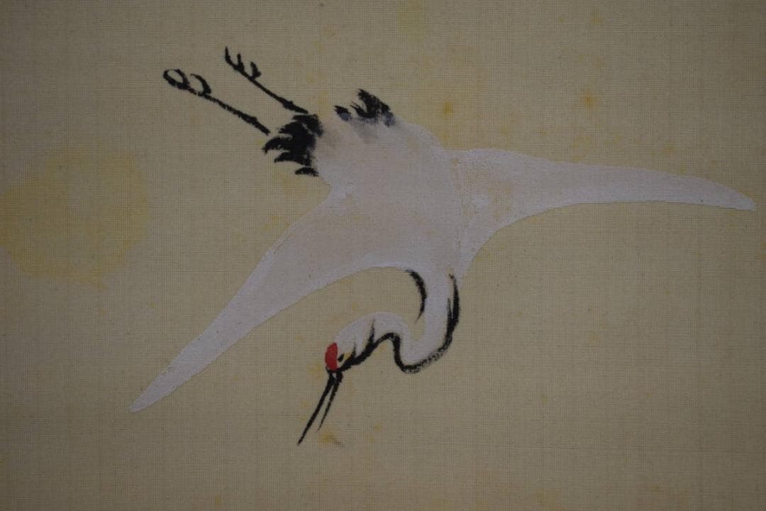 真作/田能村直入/鶴亀画賛/絹表装/田能村小篁の桐極箱付/布袋屋掛軸HG-244