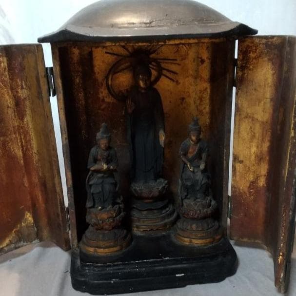 仏像　三尊像　厨子入り　阿弥陀三尊