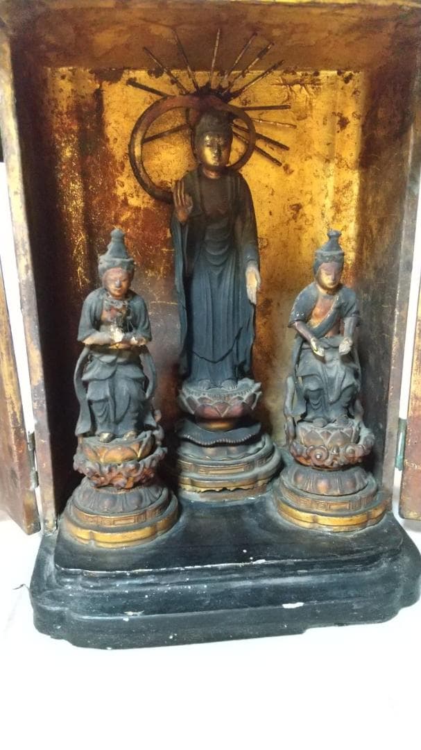 仏像　三尊像　厨子入り　阿弥陀三尊