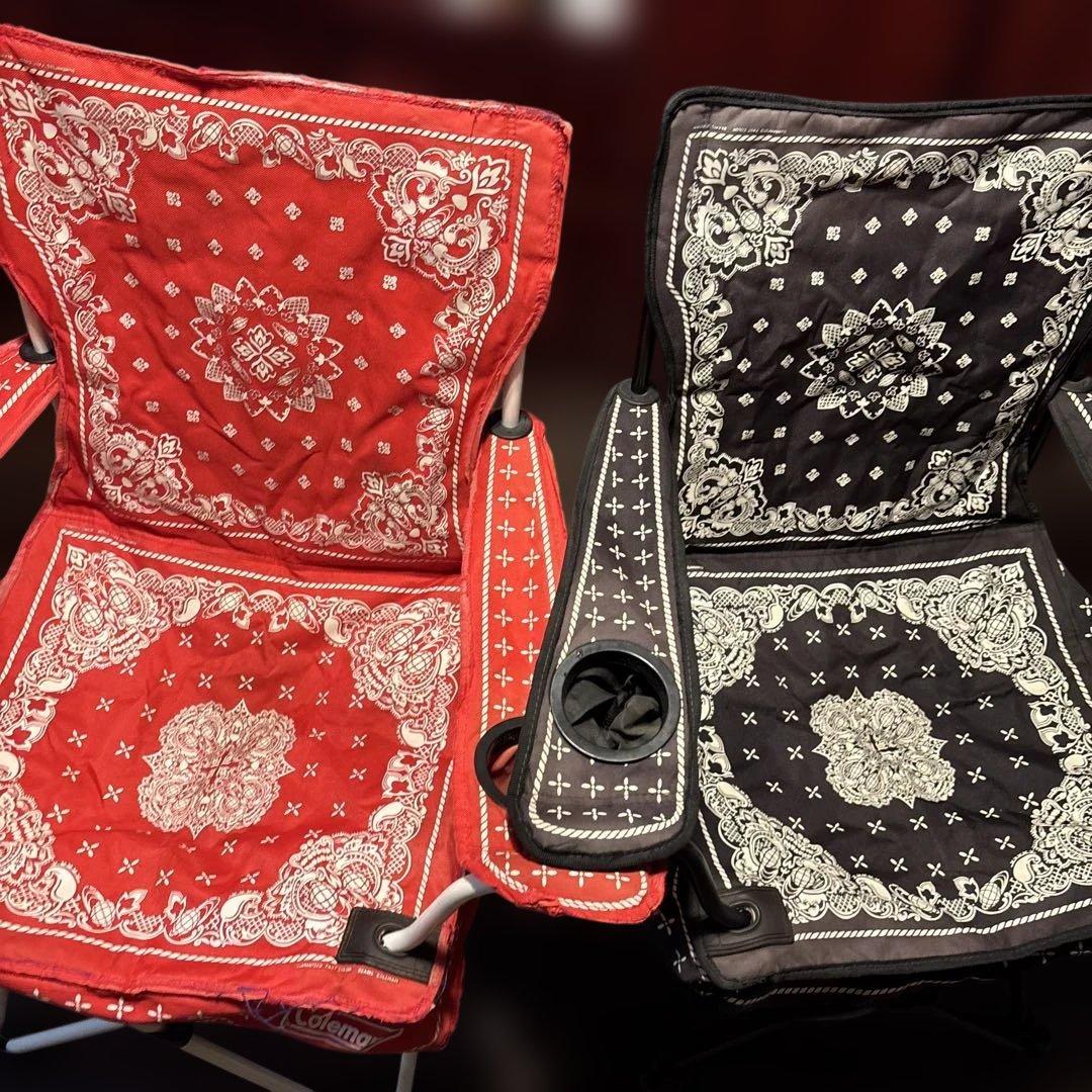 ビームス コールマンコラボバンダナ柄 アウトドアチェア 赤黒