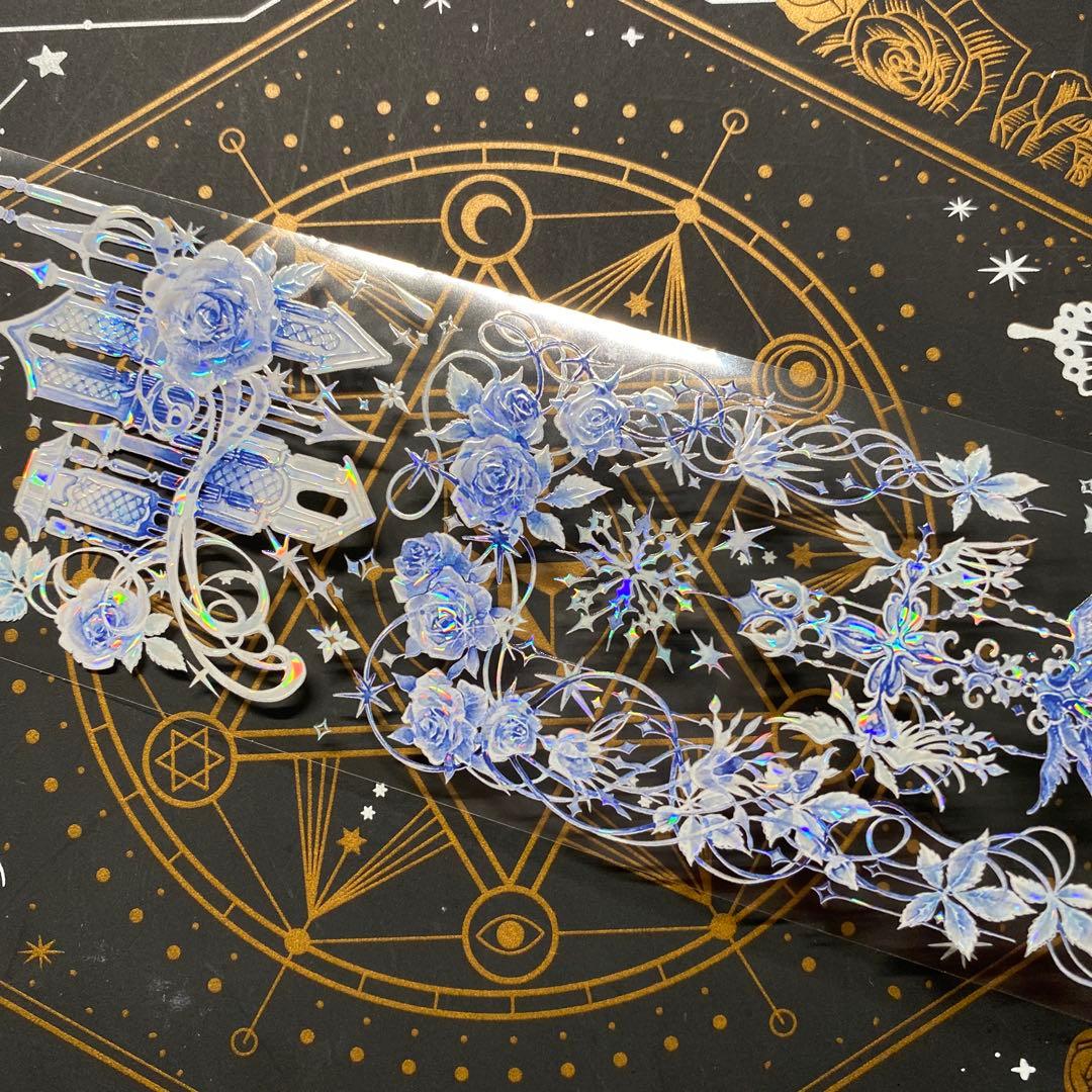 【9241】海外　マステ　中古巻　貝殻光マスキングテープ　月　お花　青い装飾系