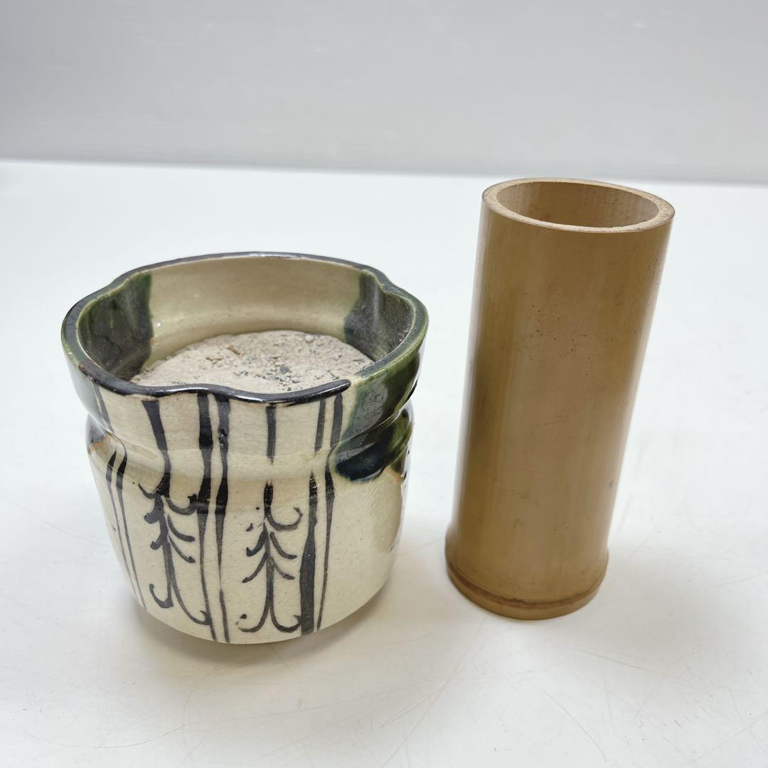 CH3218 茶道具　煙草盆　灰入れ　竹灰吹　木箱　古道具